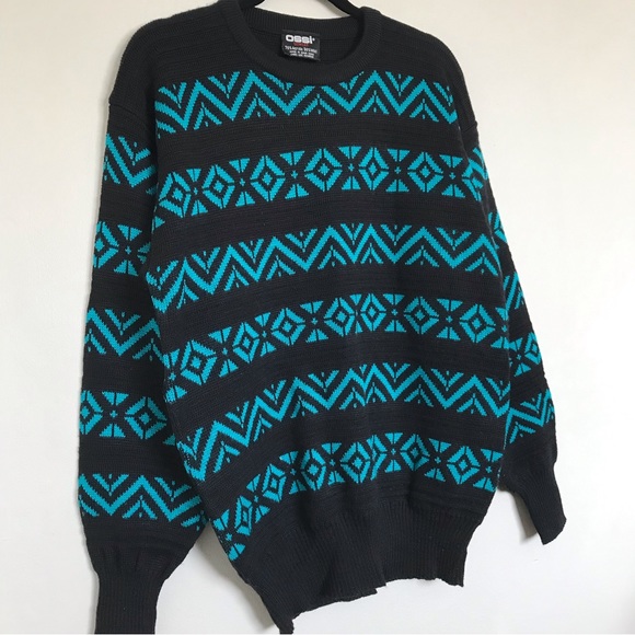 OSSI Skiwear Vintage Geometric Wool Blend Sweater Men’s Large Ski Resort - Picture 2 of 9